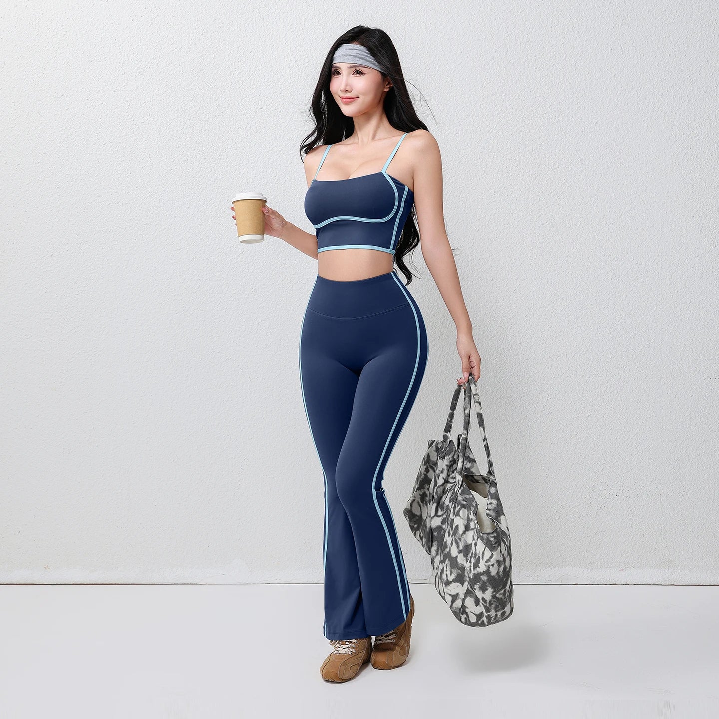 Women's plus Size Fitness Flare Yoga Pants Four-Way Stretch Breathable Full Length Elastic Waist Hip Lifting Yoga Trousers