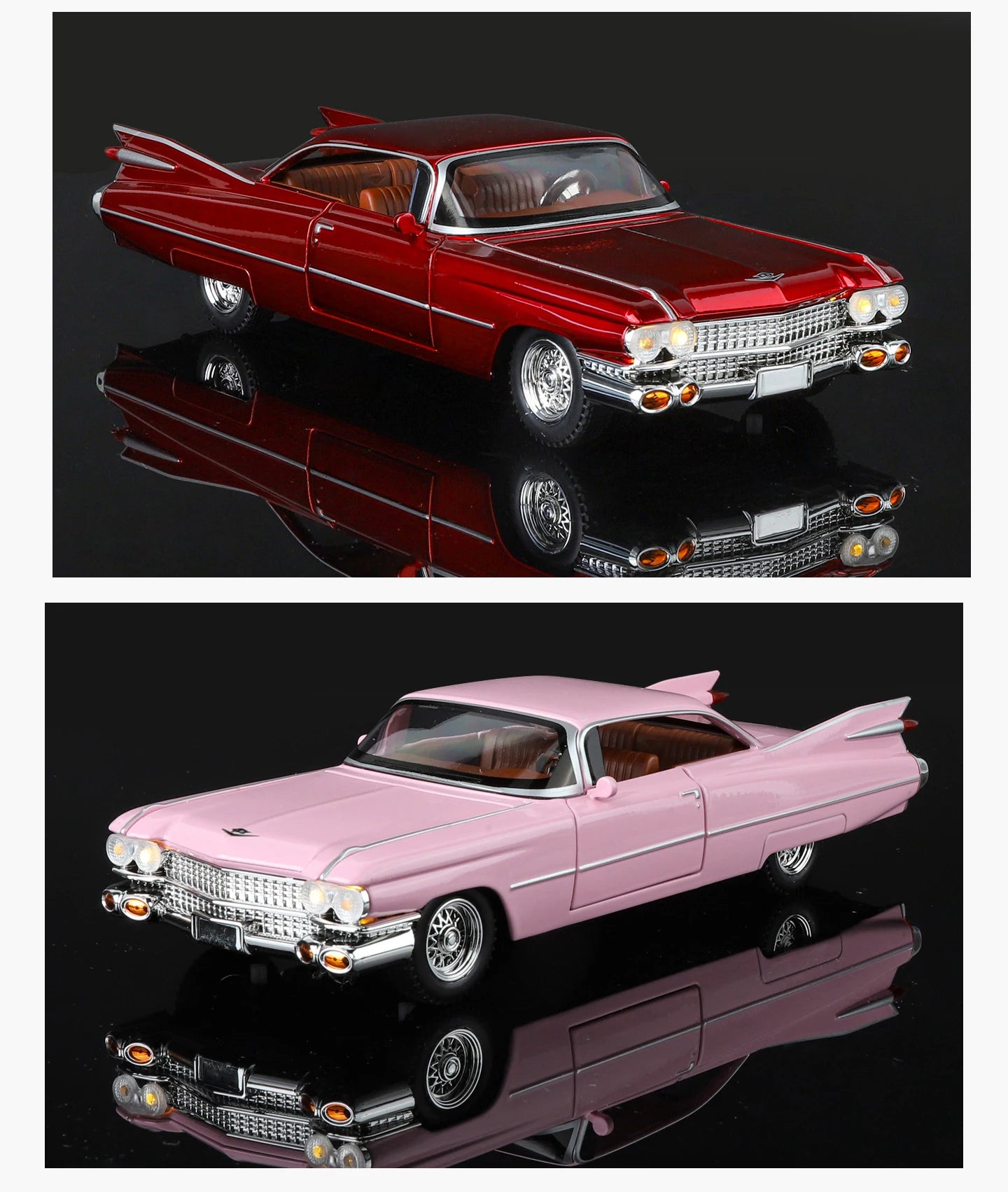 Cadillac Eldorado 1959 Metal Diecast Retro Car Model 1/24 Scale Sound and Light Back Pull Boy Gift Ornament Halloween Toys