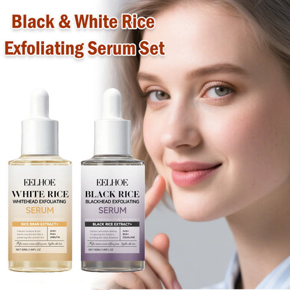 eelhoe Black & White Rice Exfoliating Serum Set BHA Niacinamide Pore Minimizing & Brightening Blackhead Whitehead Remover Skincare Set