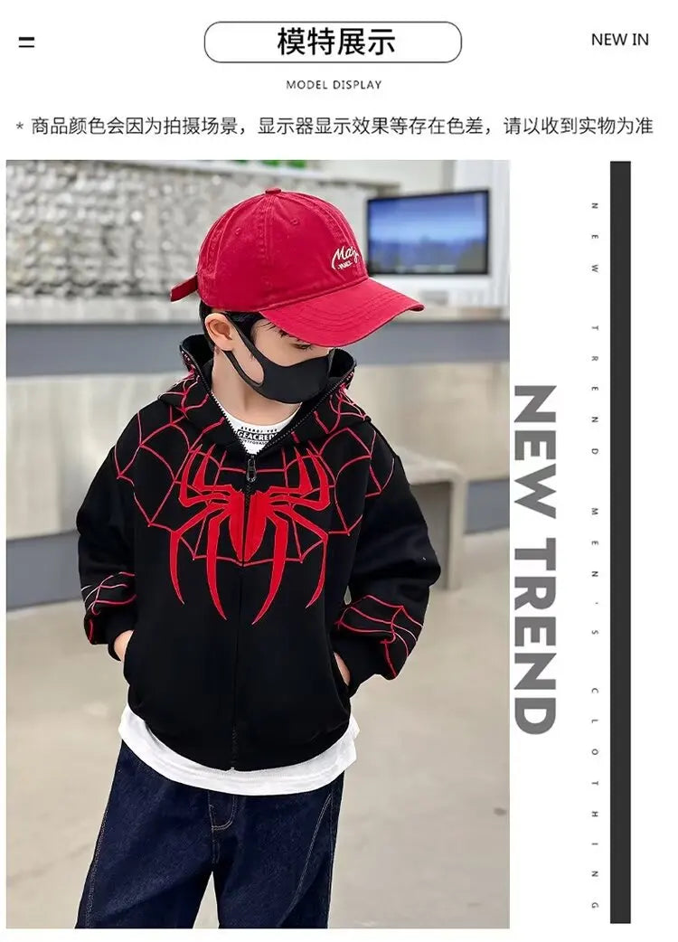 Spiderman Jacket Spring Children unisex Hooded Sweatshirt Cartoon Zipper Coats  Kids Clothing Outdoors Keep Casual Outerwear