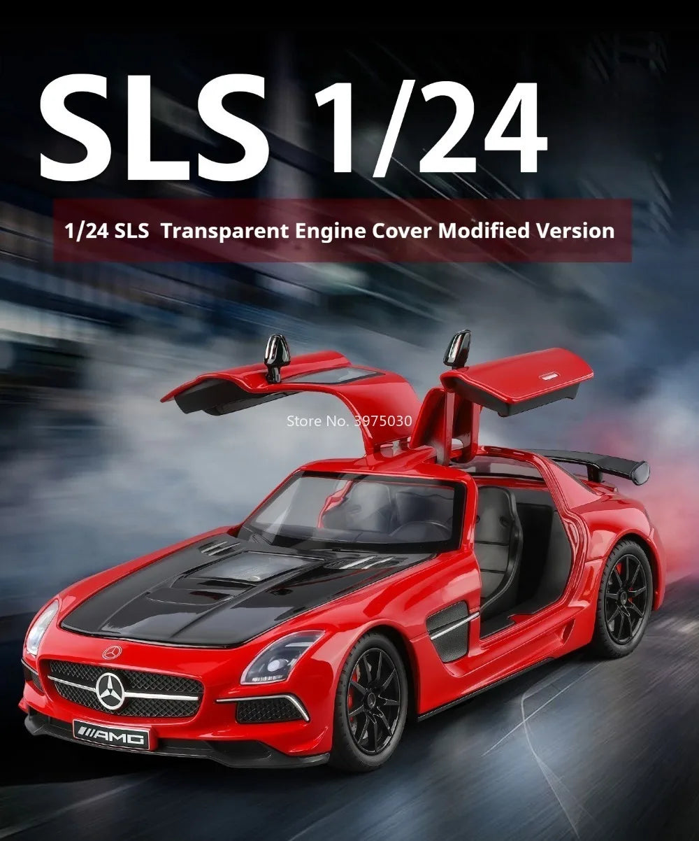 Benz SLS 1:24 Model Car Alloy Diecasting Wheel Steering Miniature Vehicles with Light Music Model Car Gifts