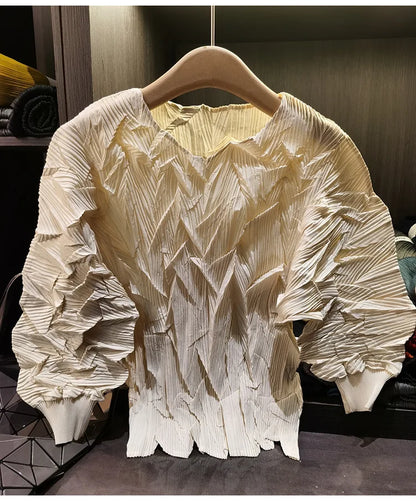 LANMREM New Batwing Sleeve Pleated Women's T-shirt American Style Loose Versatile Chic Round Collar Pullover Tops 2DB6558