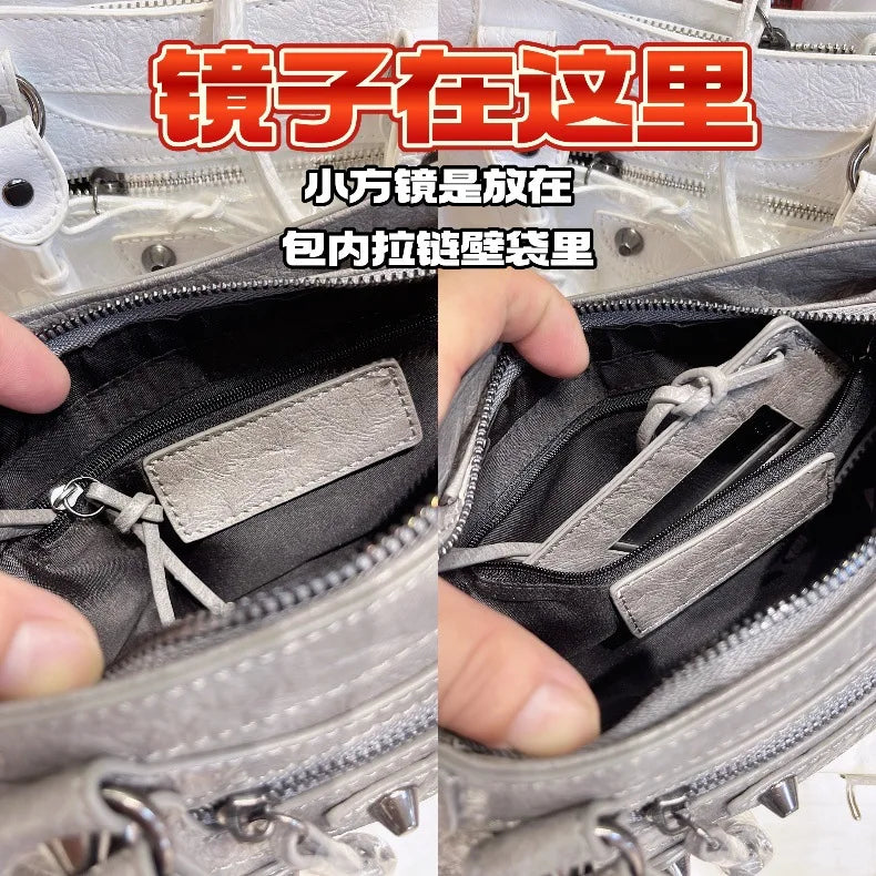 Paris Rivet Locomotive Bag ins Spice Girl Bag French Premium Sense Retro Trendy Portable Pillow Bag One Shoulder Crossbody Bag