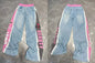 European Trend Suit Women 2026 Spring New Denim Splicing Letter Embroidered Long-sleeved Top Elastic Waist Trousers Casual Sets