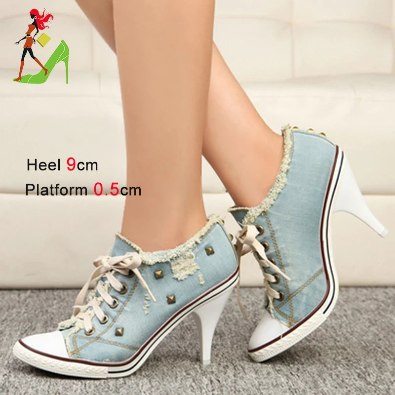.Women Boots Design Stiletto High Heel Canvas Shoes Fashion Lady Lace up Pointed Ankle Shoes Sexy High-heeled Thin Heel Boot