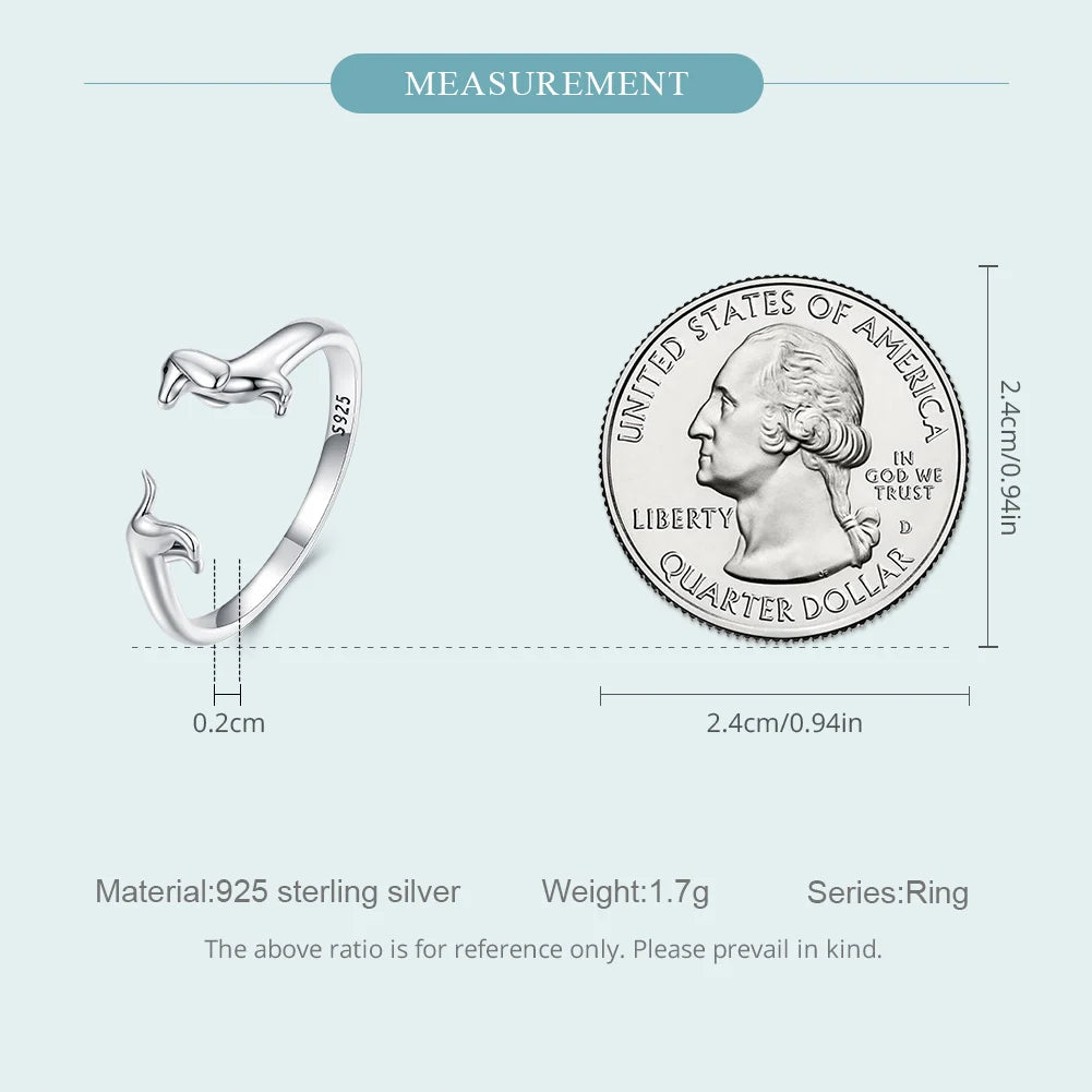 WOSTU 100% 925 Sterling Silver Cat Dog Opening Ring Hot Sale Pet Rings For Women Original Fashion Animal Jewelry Party Gift