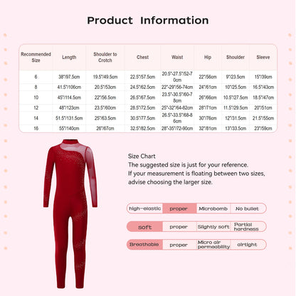 Kids Girls Ballet Dance Gymnastics Leotard Figure Skating Acrobatics Yoga Bodysuit Long Sleeve Shiny Rhinestone Mesh Jumpsuit