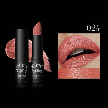 Glitter Lipstick Waterproof Long Lasting Diamond Pearlescent Metallic Lipstick Black Lipgloss Women Lips Makeup Cosmetic  - 6Colors