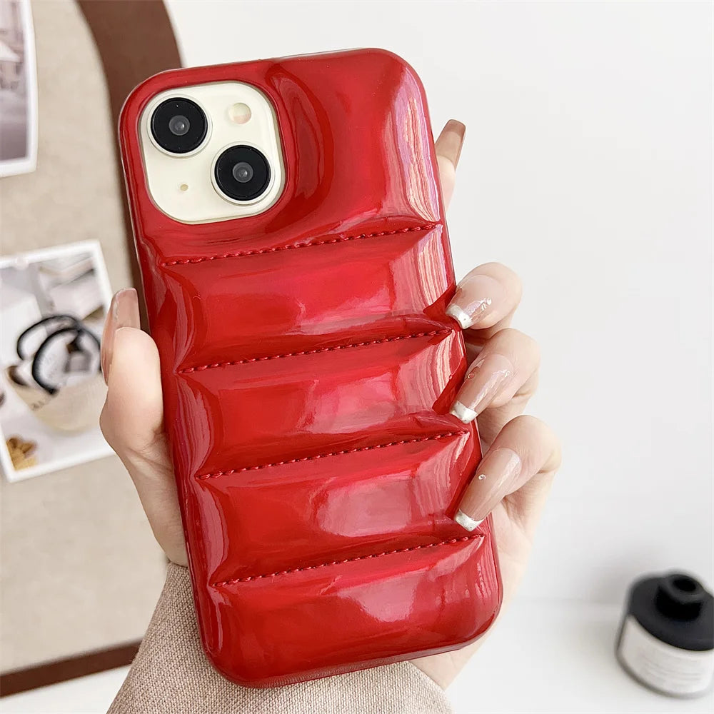 Luxury Down Jacket Aurora Phone Case For iPhone 16 15 14 13 12 Pro Max Plus 11 16 Glossy Laser Skin Feel Soft Shockproof Cover