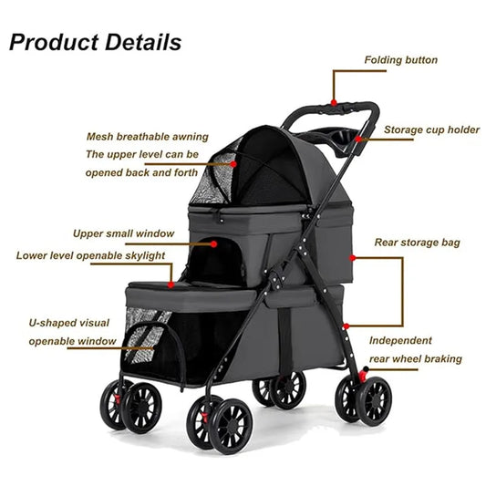 Double Pet Stroller for Dogs and Cats,Double Dog Stroller for 2 Small Medium Dogs,4 Lockable Wheels/Lightweight/Folding