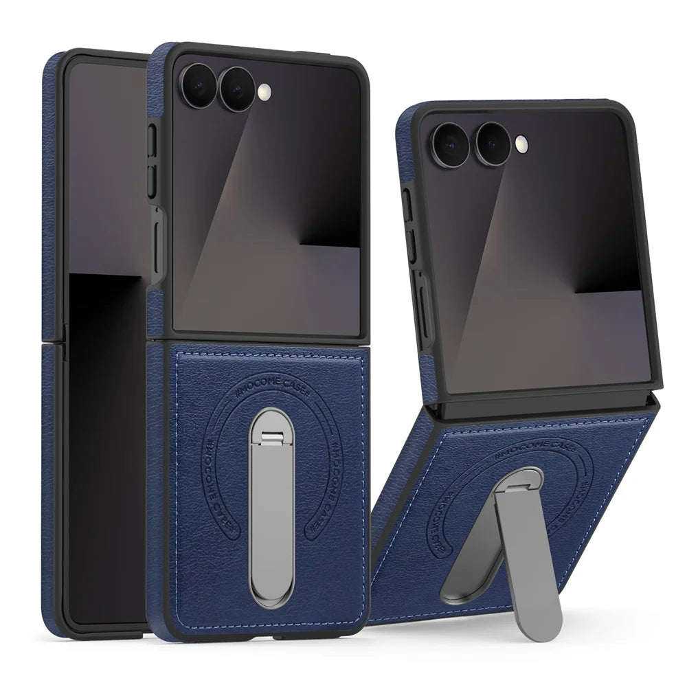 Luxury Invisible Fold Stand Magnetic Leather Phone Case For Samsung Z Flip 7 FE 6 5 4 3 5G For Magsafe Wireless Charging Cover