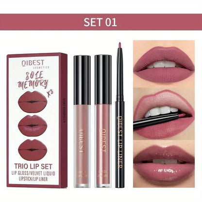 3 in 1 Lipstick and Lipliner Set, Long Lasting Waterproof Lip Stain Liquid Lipgloss Set for Women Halloween Gothic Makeup