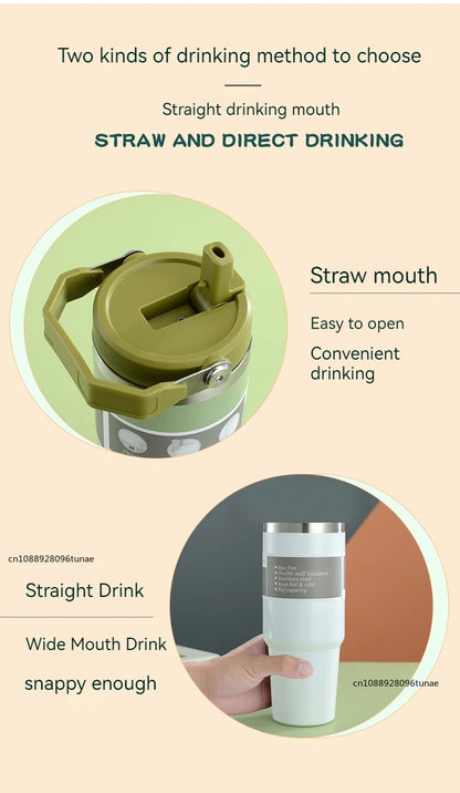 Thermal Water Bottle With Straw Outdoor Sport Coffee Cup Car Insulated Cup Tumbler Vacuum Flask Travel Thermal Mug 20oz/30oz