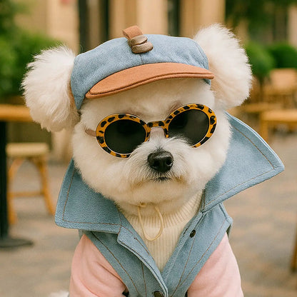 Two-piece fashionable pet sun hat and cool sunglasses set, dog baseball cap and cat head cover