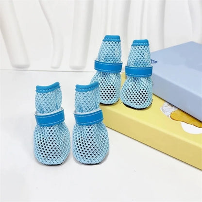 Adjustable Soft Sole Dog Mesh Shoes Non-Slip Wear Resistant Pet Dog Boots Thin Cooling Dog Shoe Cover Summer Season