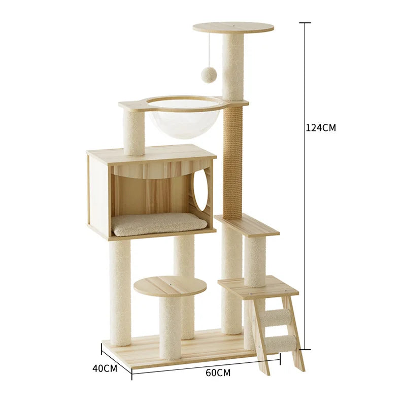 Multi Level Cat Tree Cat Condo Double Space Capsule Cat Tower Scratch Post Plush Bed Indoor Modern Pet Furniture Cat Furniture