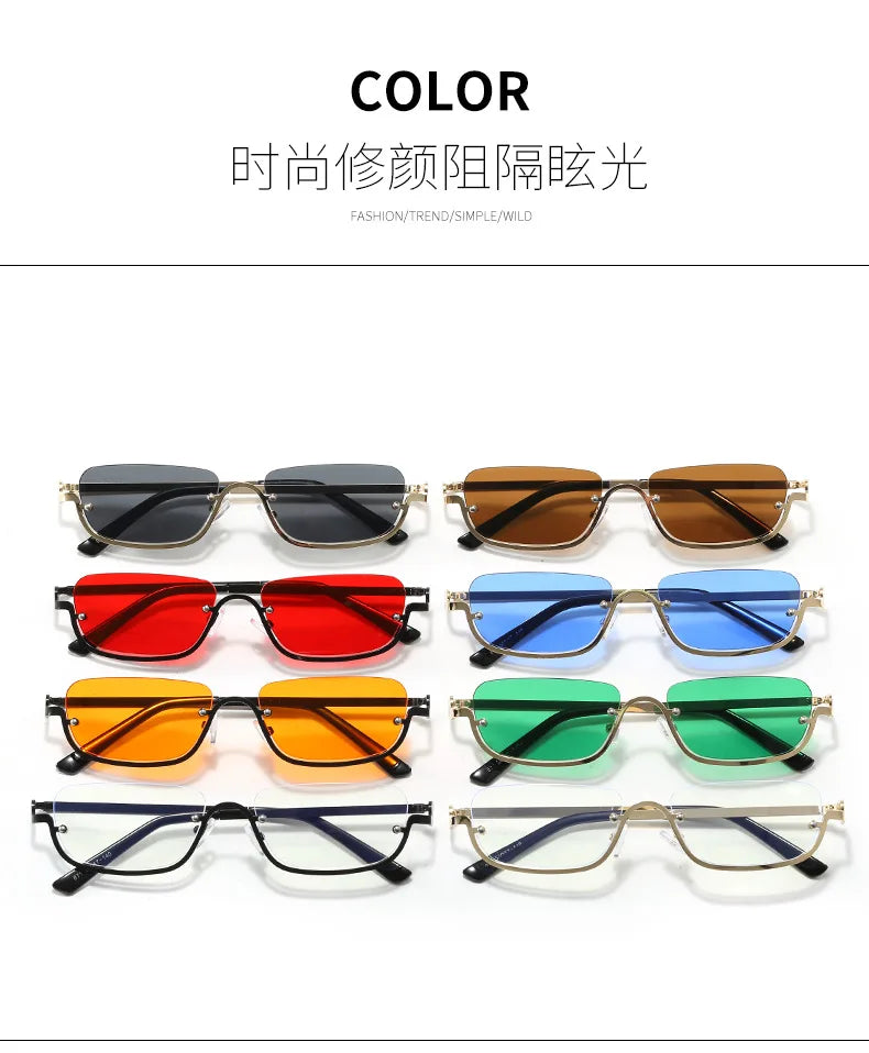 Luxury Brand Designer Half-Rim Rectangular Sunglasses Women Vintage Small Frame Sun Glasses Ladies Geometric Square Eyewear