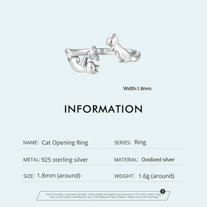 WOSTU 100% 925 Sterling Silver Cat Dog Opening Ring Hot Sale Pet Rings For Women Original Fashion Animal Jewelry Party Gift
