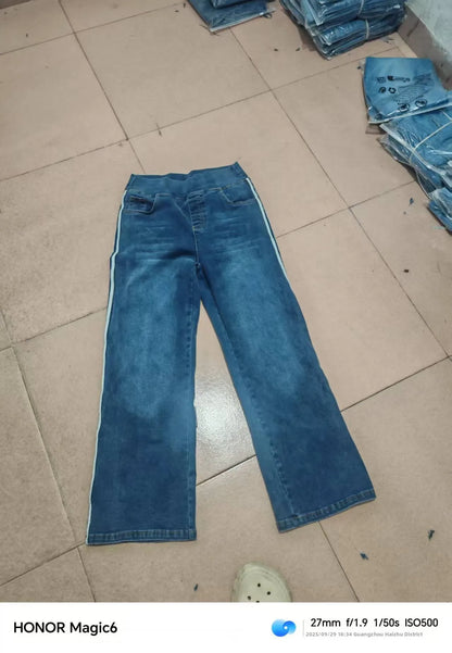 Retro Washed Blue Side Stripe Jeans Women's Y2K High Street Loose Wide Leg Pants Casual Comfortable High Waist Denim Jeans