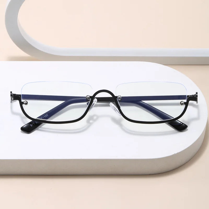 Luxury Brand Designer Half-Rim Rectangular Sunglasses Women Vintage Small Frame Sun Glasses Ladies Geometric Square Eyewear