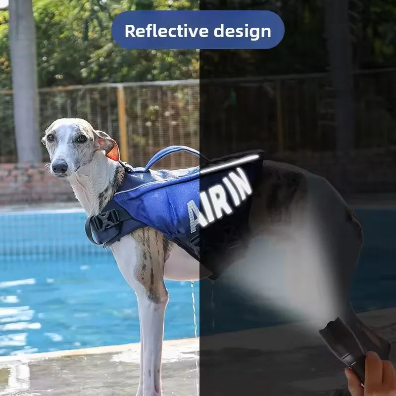 Dog Life Jacket with Airbag & Reflective Strips, Adjustable Dog Vest for Swimming Safety, Oxford Cloth, S/M/L, Red/Army/Blue