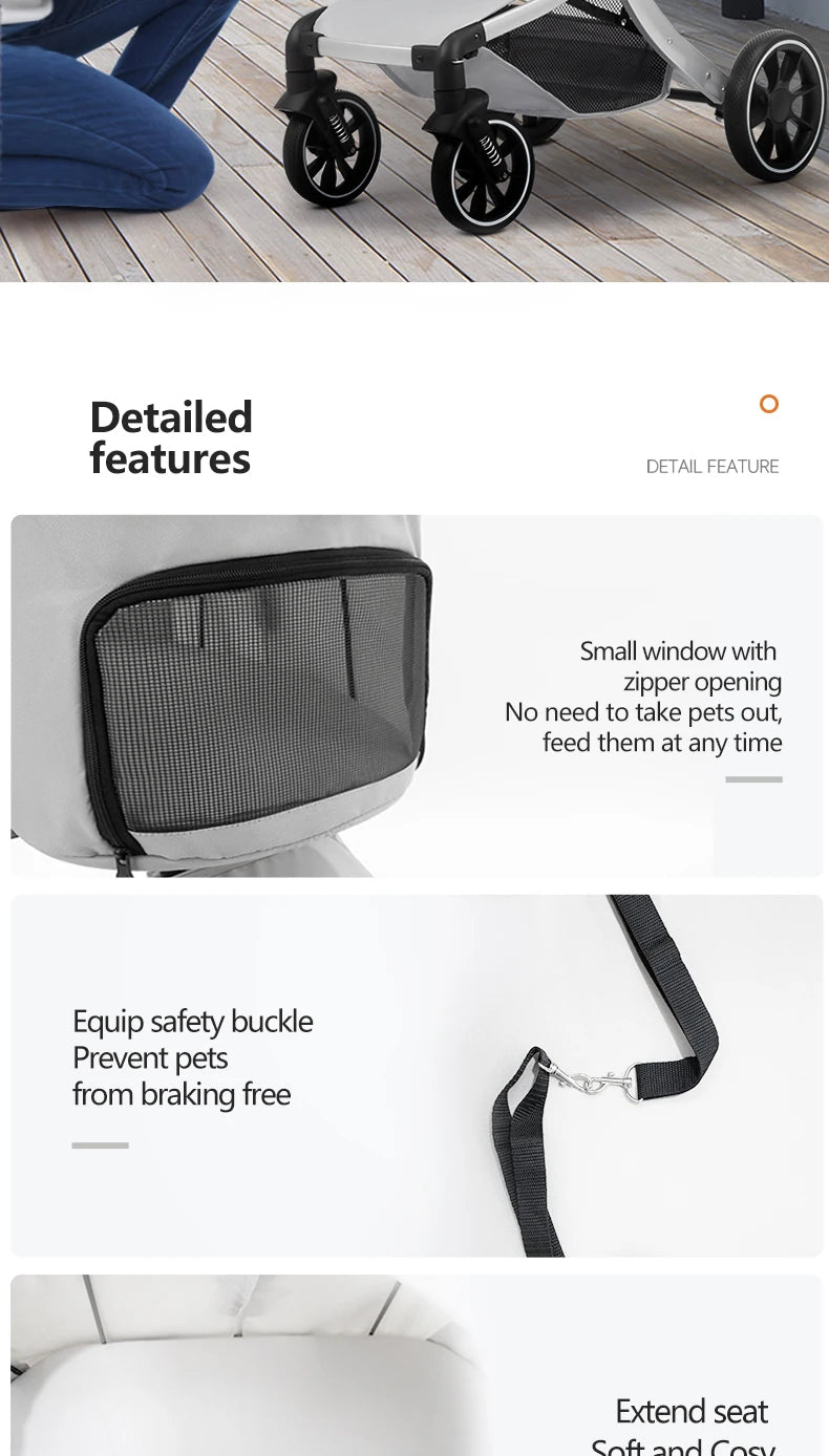 STLFFactory Price Foldable Pet Stroller with Shock Absorbers and Mesh Windows for Cats and Dogs