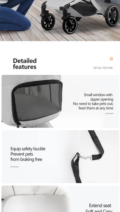 STLFFactory Price Foldable Pet Stroller with Shock Absorbers and Mesh Windows for Cats and Dogs