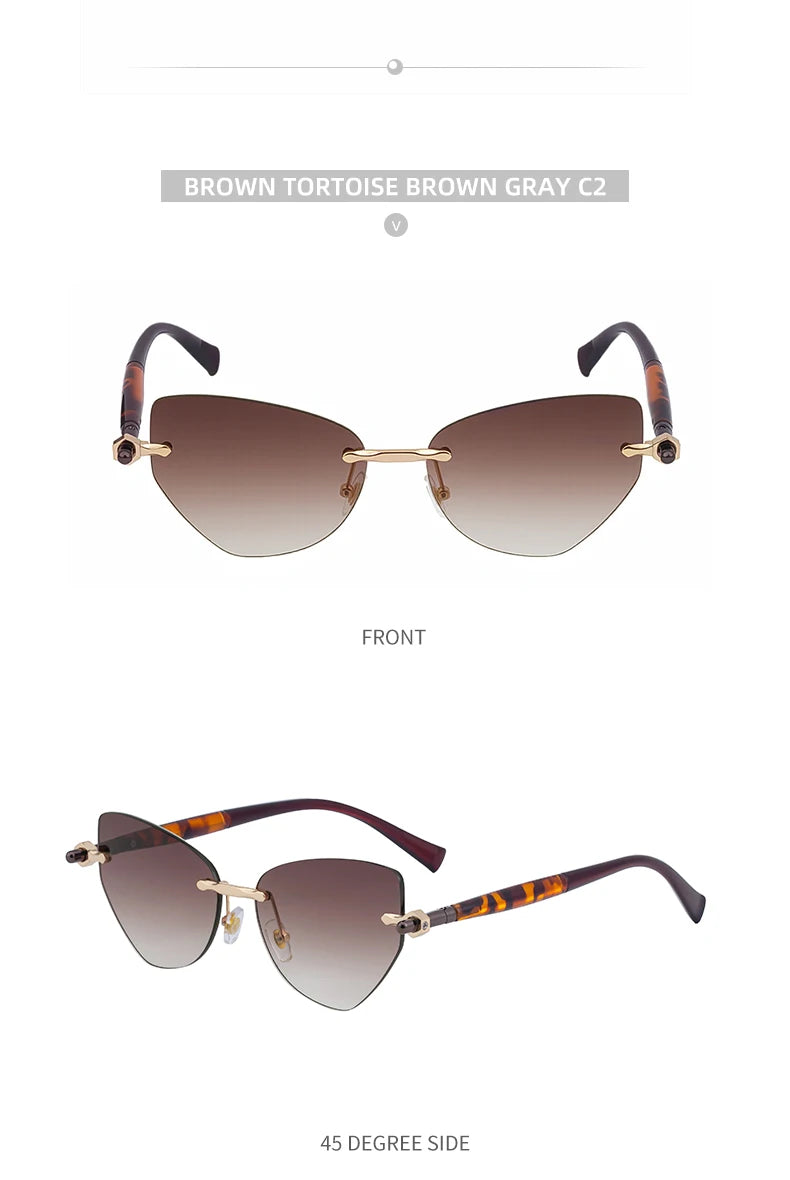 Sexy Cat Eye Punk Rimless Sunglasses Women Luxury Brand Retro Steampunk Polygon Sun Glasses For Ladies Fashion Shades UV400