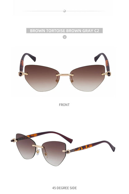 Sexy Cat Eye Punk Rimless Sunglasses Women Luxury Brand Retro Steampunk Polygon Sun Glasses For Ladies Fashion Shades UV400