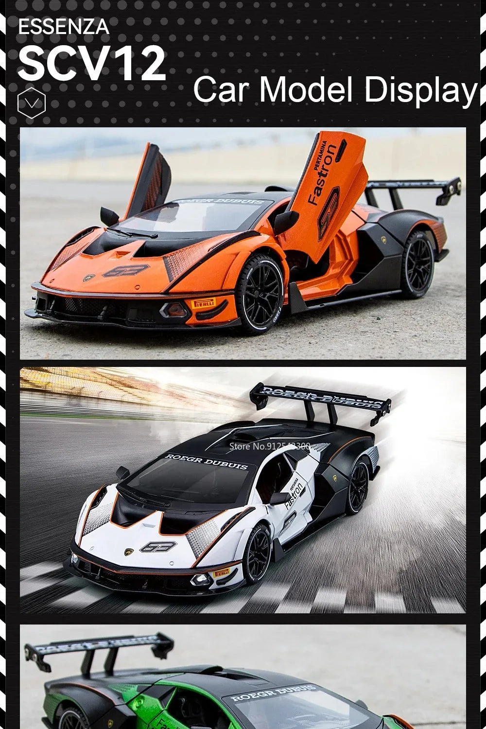 Lambor SCV12 LP770- 1:24  Car Model Alloy Diecast Sound Light Pull Back Doors Opened Vehicle Models Toy