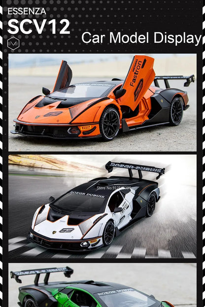 Lambor SCV12 LP770- 1:24  Car Model Alloy Diecast Sound Light Pull Back Doors Opened Vehicle Models Toy