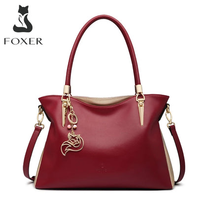 FOXER Large Capacity Women's Shoulder Bag Split Leather Handbag Fashion Female Tote & Crossbody Bag Great Gift for Mom,Wife
