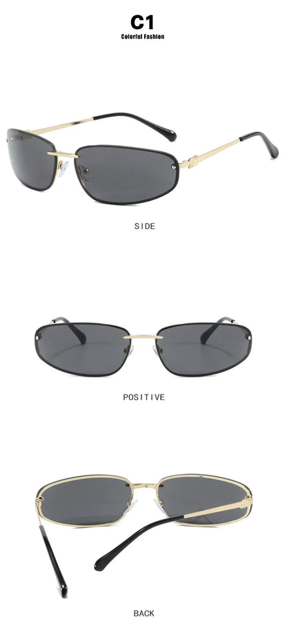 New Y2K Sunglasses For Women High Quality Oval Fashion Luxury Brand Rimless Glasses Trendy Woman Alloy Ladies Shades Eyewear