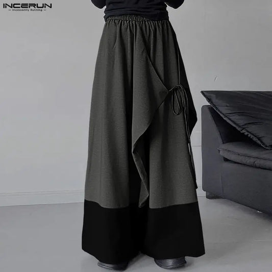 INCERUN Men Irregular Pants Patchwork Joggers Elastic Waist Wide Leg Trousers Men Streetwear Baggy 2026 Casual Male Long Pants