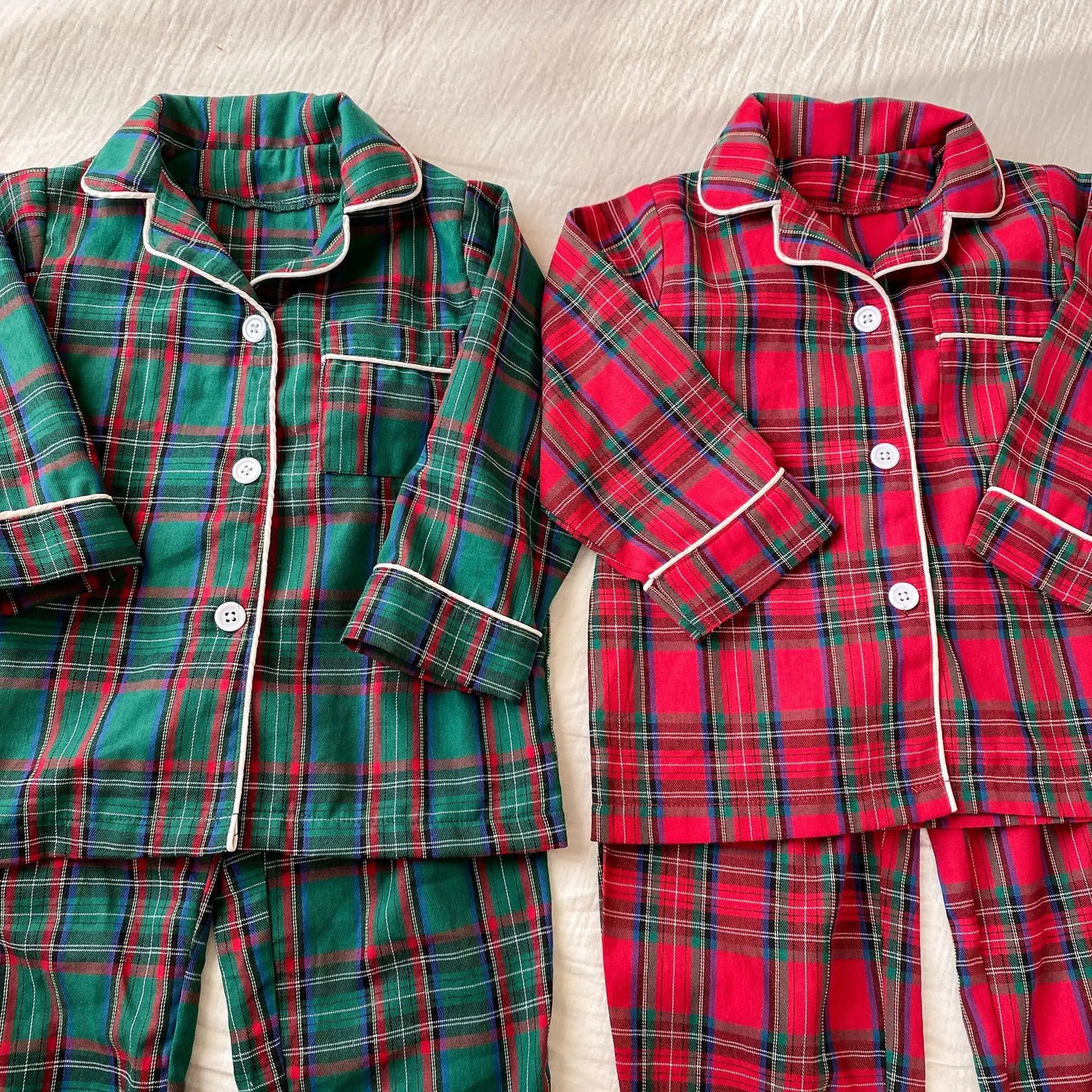 2025 New Christmas Children's Pajama Sets Plaid Print Clothing Set Button Full Sleeve 2 Pcs Suit Homewear Thin Pyjamas Xmas Look