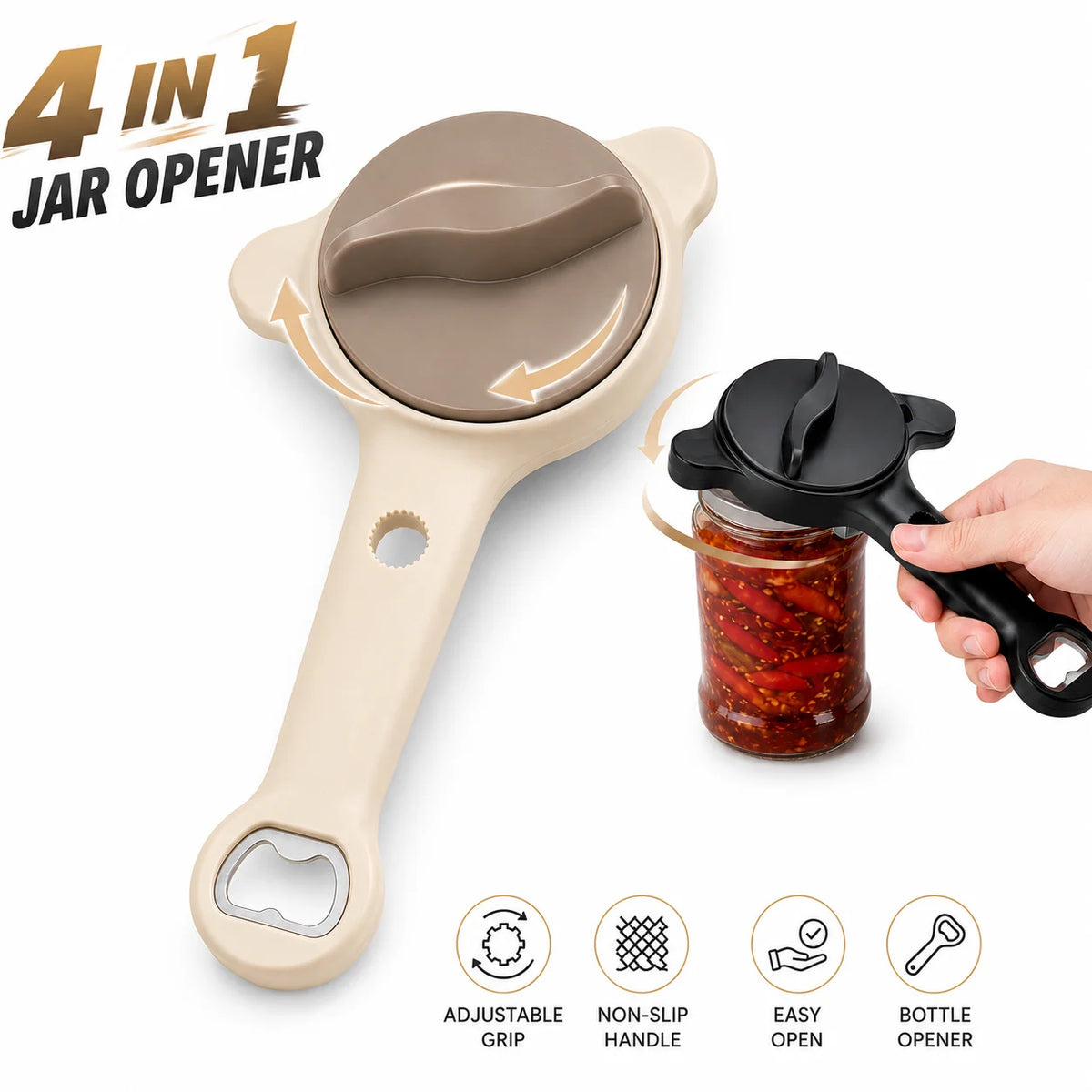 4 In 1 Multifunctional Bottle Opener Adjustable 3 Claw Jar Lid Opener Anti Slip Manual Can Lid Opener Gripper Kitchen Gadgets