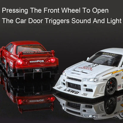 Bugatti Tourbillon, Nissan Skyline GTR, Model Sports 1:24 Car Alloy Diecast Sound Light Doors Opened Shock Absorption Ornament Supercar Toys Gift