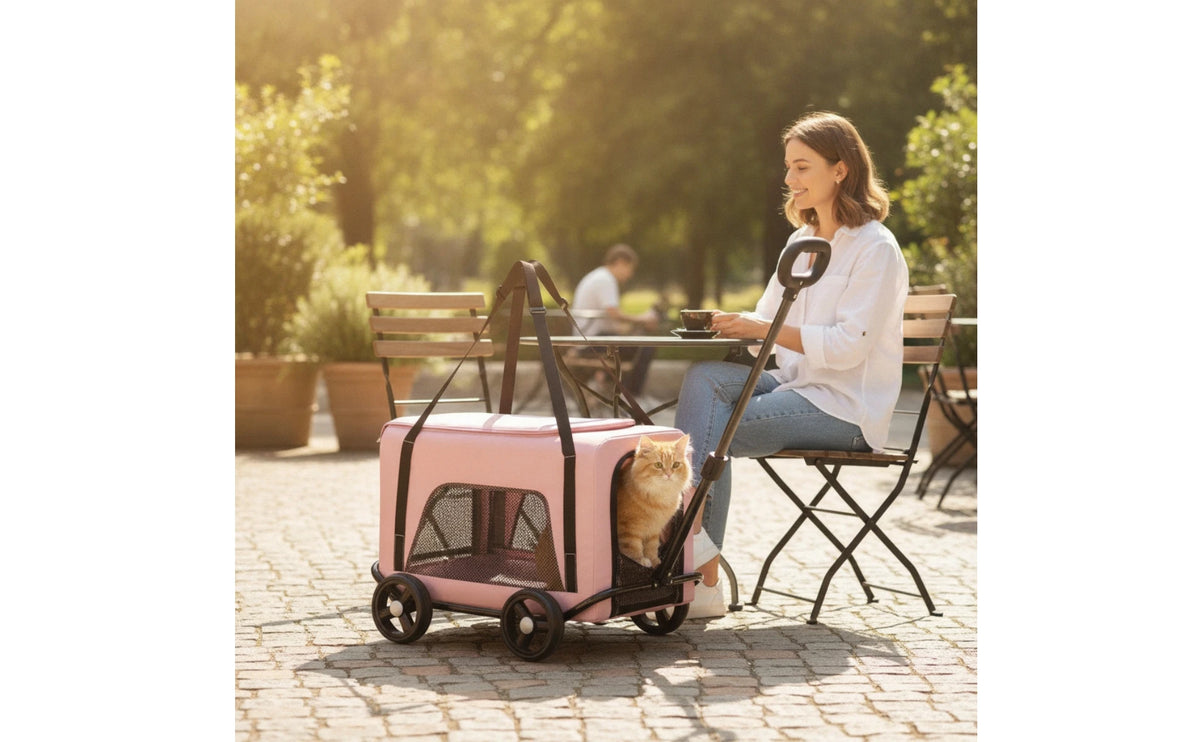 Rolling Pet Carrier Foldable Wheeled Pet Carrier Smooth Spacious for Small Pets, Travel, Vet Visits