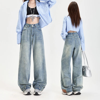 Ins Fashion American Retro Baggy High Waisted Jeans Woman High Street Denim Pants Reversible Trousers Streetwear Y2K Loose Jeans