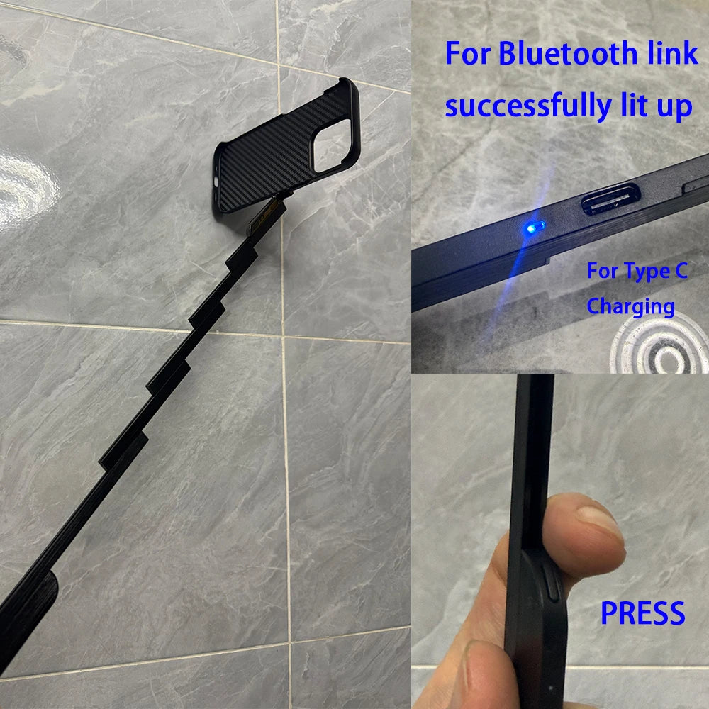 Multi-functional Case For iPhone 15 16 Pro/ProMax 60cm Built-In Selfie Stick For Bluetooth Connection Shockproof Cover Holder