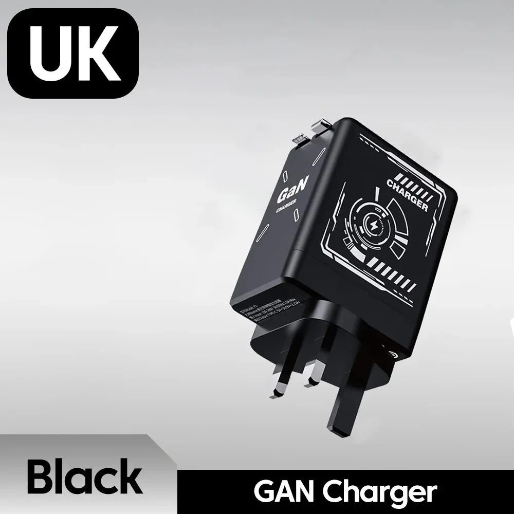 120W GaN Fast Charger With Retractable Type-C Cable Portable PD Mobile Phone Adapter For iPhone 17 16 Pro Samsung Xiaomi Huawei