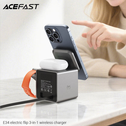 New Qi2 3In1 Magnetic Wireless Charger 15W Fast Charging Station Touch Button for IPhone Android Phones iWatch AirPods