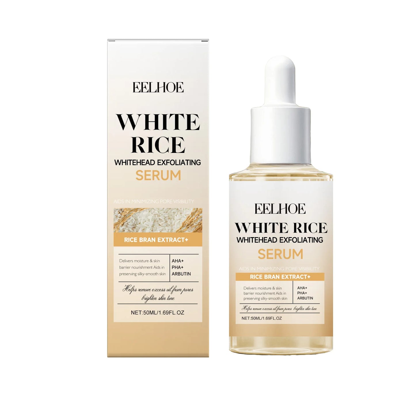 eelhoe Black & White Rice Exfoliating Serum Set BHA Niacinamide Pore Minimizing & Brightening Blackhead Whitehead Remover Skincare Set
