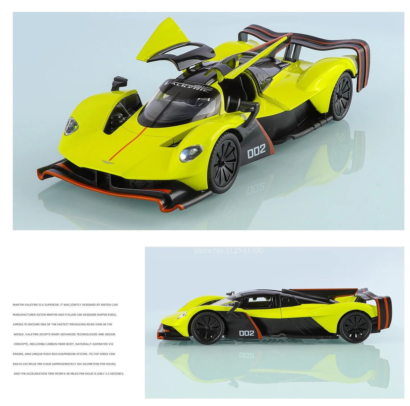 Valkyrie GT-R50 Sports 1:24 Car Model Toy Diecast Alloy Doors Opened Sound Light Supercar Collectible Ornaments Toy Gifts