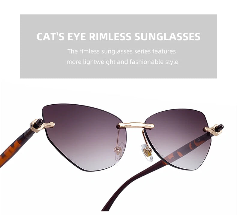 Sexy Cat Eye Punk Rimless Sunglasses Women Luxury Brand Retro Steampunk Polygon Sun Glasses For Ladies Fashion Shades UV400