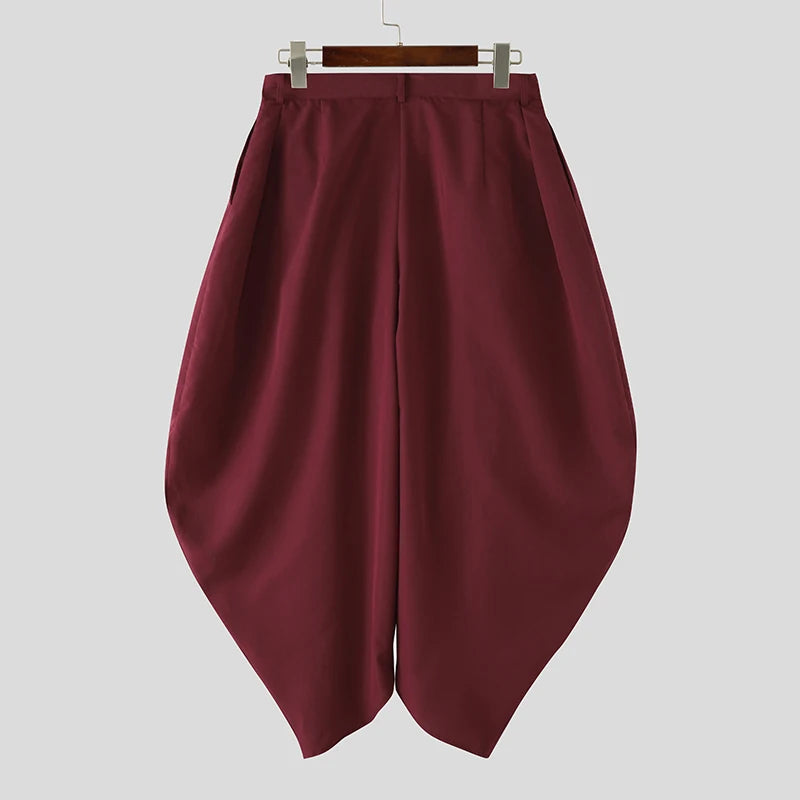 Men Pants Solid Color Button Pleated Casual Wide Leg Trousers Men Streetwear INCERUN Baggy 2026 Fashion Male Long Pants S-5XL