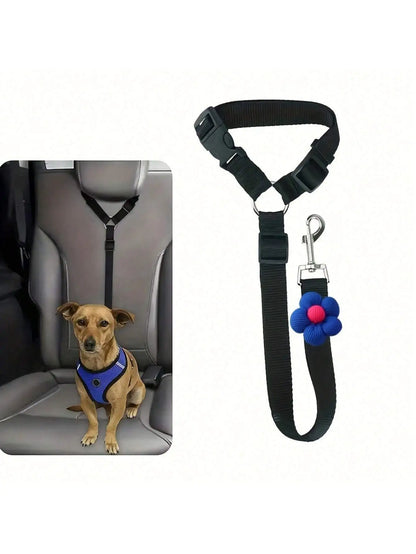 Solid Color Two-in-one Pet Car Seat Belt Nylon Lead Leash Backseat Safety Belt Adjustable Dogs Harness Collar Pet Accessories