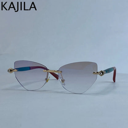Sexy Cat Eye Punk Rimless Sunglasses Women Luxury Brand Retro Steampunk Polygon Sun Glasses For Ladies Fashion Shades UV400