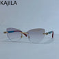 Sexy Cat Eye Punk Rimless Sunglasses Women Luxury Brand Retro Steampunk Polygon Sun Glasses For Ladies Fashion Shades UV400
