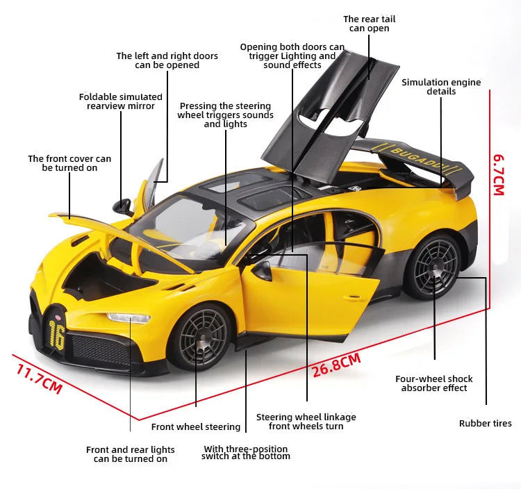Bugatti Chiron 1:18 PUR SPORT Alloy Sports Model Diecast Metal Racing Car Vehicle Model Sound and Light SimulationToy Gift